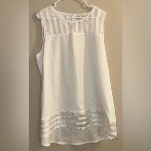 Simply Noelle Women's Sleeveless White Hi-Low Top Sheer Stripe Detail Size XXL